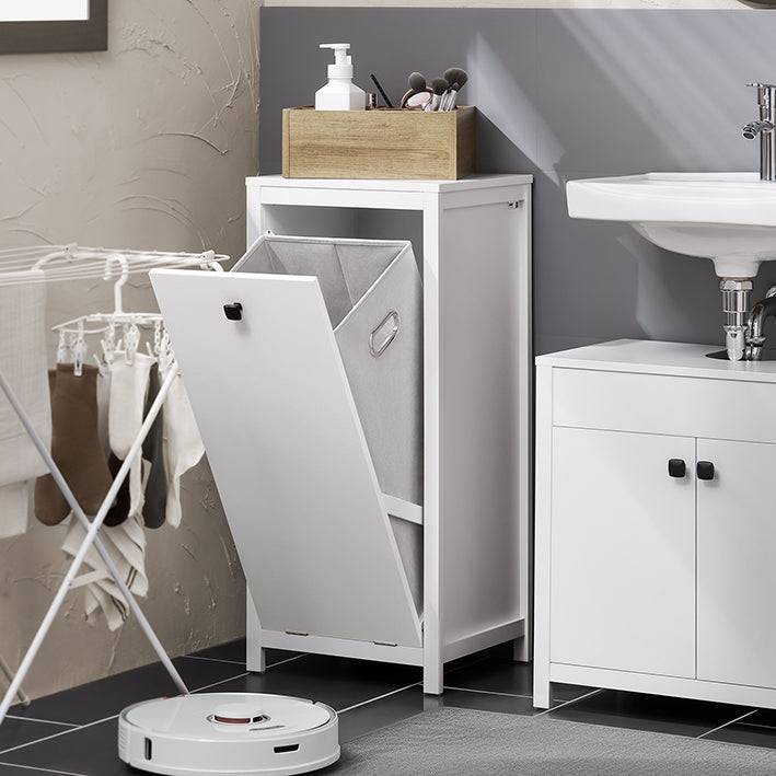 Sobuy SoBuy Wäscheschrank mit Wäschetruhe Wäschesammler Badschrank Wäschesack Weiß BZR96-W Letzte 2 Tage