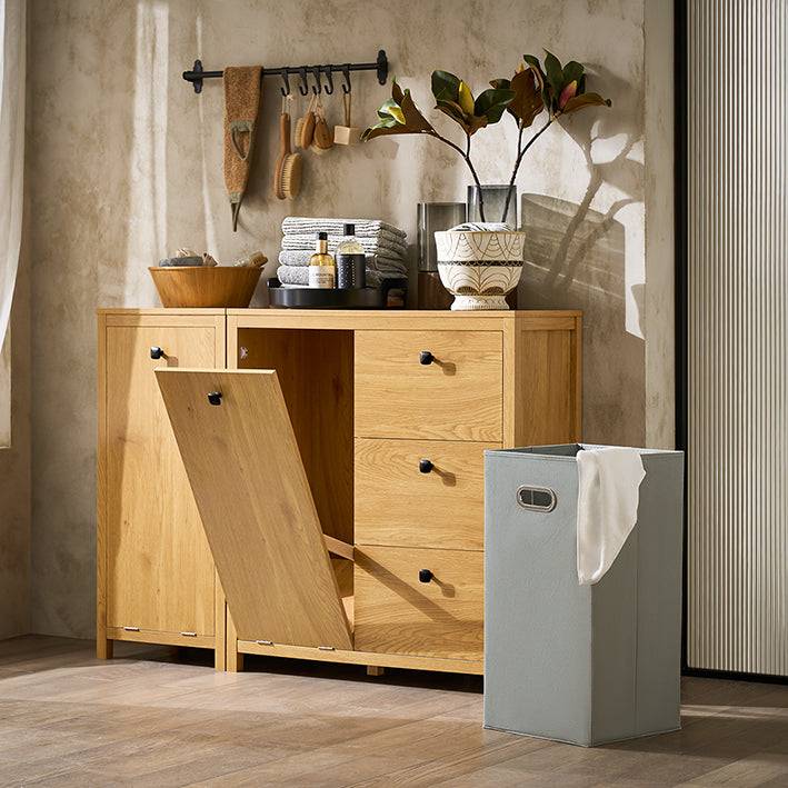 Sobuy SoBuy Wäscheschrank mit Wäschesack Badschrank Wäschekorb Badkommode Dunkelnatur BZR97-SN Letzter Tag