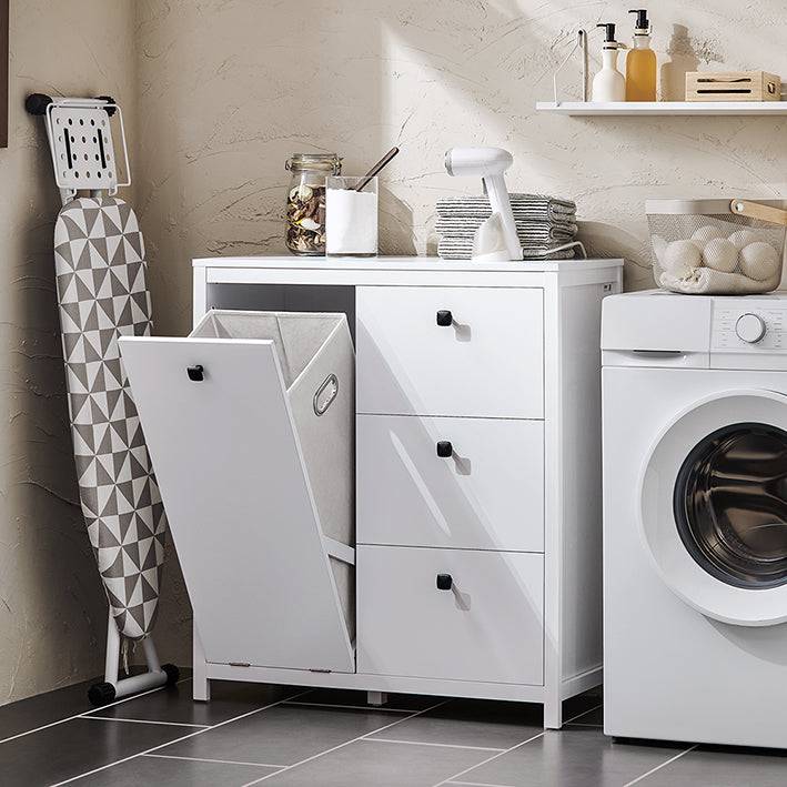 Sobuy SoBuy Wäscheschrank mit Wäschesack Badschrank Wäschekorb Badkommode Weiß BZR97-W Zeitbegrenzte Promotion