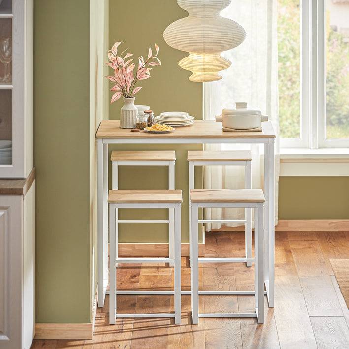 Sobuy SoBuy Bartisch mit 4 Hockern Bartisch set Stehtisch 5-teilig weiß-natur OGT15-WN Clearance-Verkauf