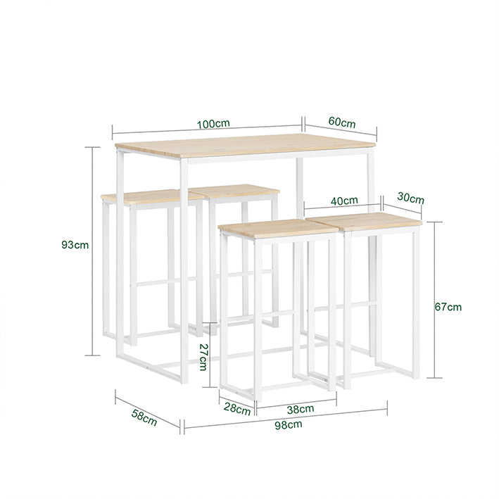 Sobuy SoBuy Bartisch mit 4 Hockern Bartisch set Stehtisch 5-teilig weiß-natur OGT15-WN Clearance-Verkauf