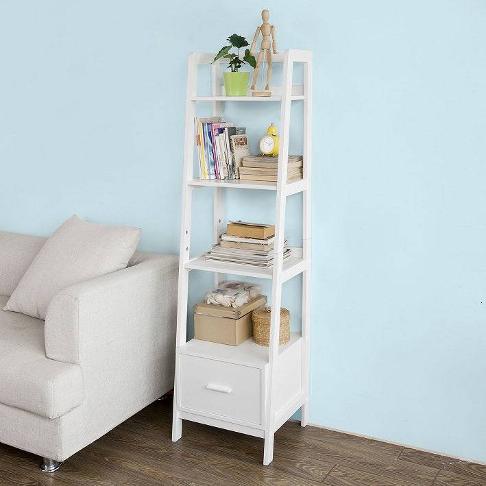 Sobuy SoBuy Leiterregal Weiß Bücherregal Breit 44cm Standregal Holz FRG116-K-W Blitzverkäufe
