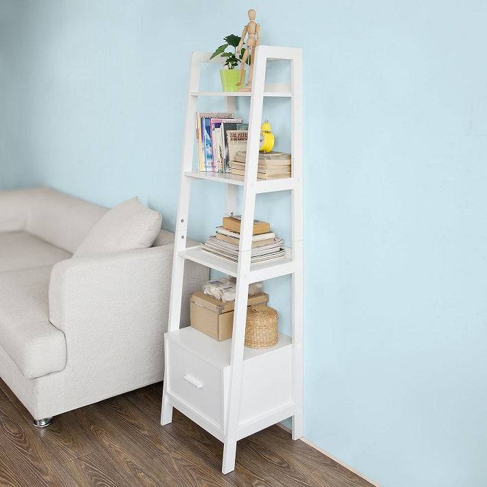 Sobuy SoBuy Leiterregal Weiß Bücherregal Breit 44cm Standregal Holz FRG116-K-W Blitzverkäufe