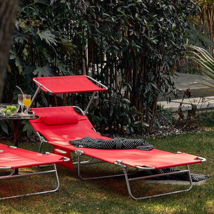 Sobuy SoBuy Sonnenliege mit Sonnendach Gartenliege Strandliege klappbar Rot OGS48-R Exklusivangebot