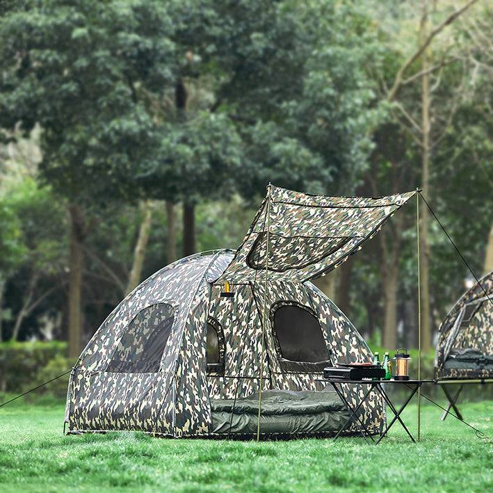 Sobuy SoBuy 4in1-Zelt mit Vorzelt Für 2 Personen Wurfzelt Feldbett mit Campingliege Tarnfarbe OGS61-L-TN Vatertagsangebot