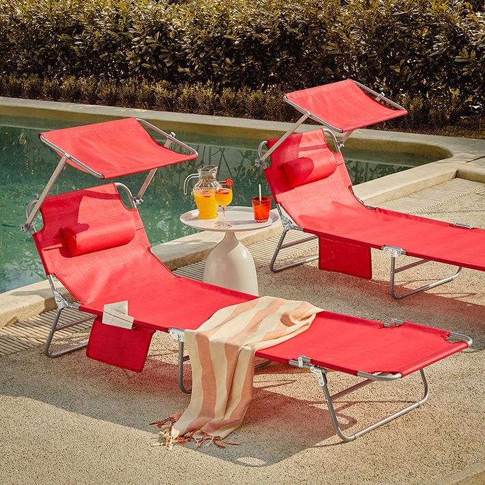 Sobuy SoBuy Sonnenliege mit Sonnendach Gartenliege Strandliege klappbar Rot OGS48-Rx2 Top Angebot