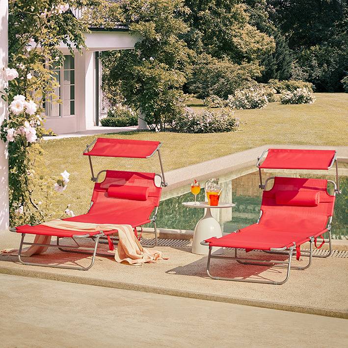 Sobuy SoBuy Sonnenliege mit Sonnendach Gartenliege Strandliege klappbar Rot OGS48-Rx2 Top Angebot