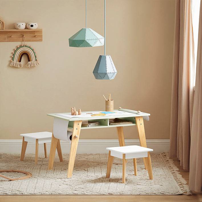 Sobuy SoBuy Kindertisch mit 2 Stühlen Kindersitzgruppe Maltisch Kinder Spieltisch Weiß-Grün KMB92-GR Riesige Ersparnisse
