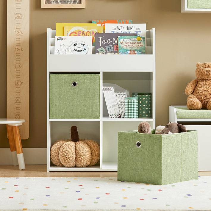 Sobuy SoBuy Kinderbücherregal mit 2 Stoffboxen Spielzeugregal Aufbewahrungsregal für Kinder KMB79-W Kostenlose Rückgabe
