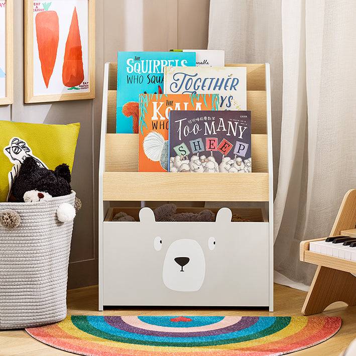 Sobuy SoBuy Kinderbücherregal Spielzeugtruhe Aufbewahrungsregal Kinderzimmer Grau/Natur| KMB104-HG Letzter Tag