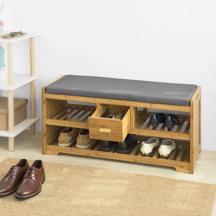 Sobuy SoBuy Sitzbank mit Sitzfläche Schuhbank mit 2 Ablagen und Schublade Bambus FSR75-N Kostenloser Versand international