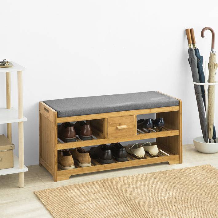 Sobuy SoBuy Sitzbank mit Sitzfläche Schuhbank mit 2 Ablagen und Schublade Bambus FSR75-N Kostenloser Versand international