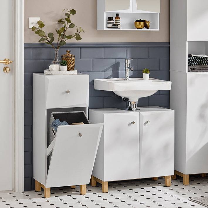 Sobuy SoBuy Wäscheschrank mit Wäschesack Wäschesammler Wäschekorb Weiß BZR93-W 50% Rabatt für begrenzte Zeit
