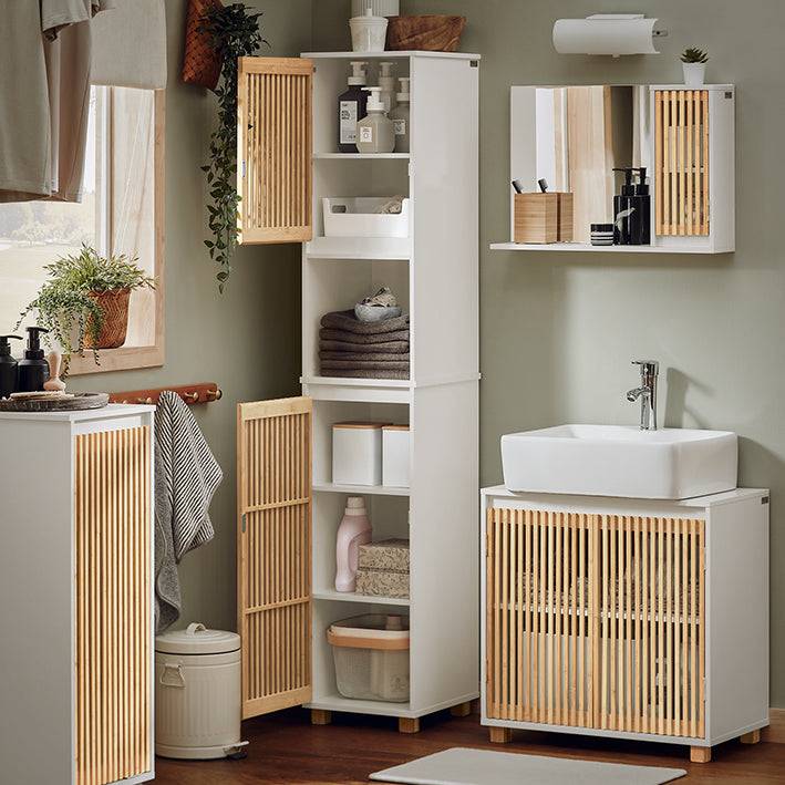 Sobuy SoBuy Hochschrank Badschrank schmal Badregal Badmöbel Weiß-Natur BZR127-W Limitierter Zeitrabatt