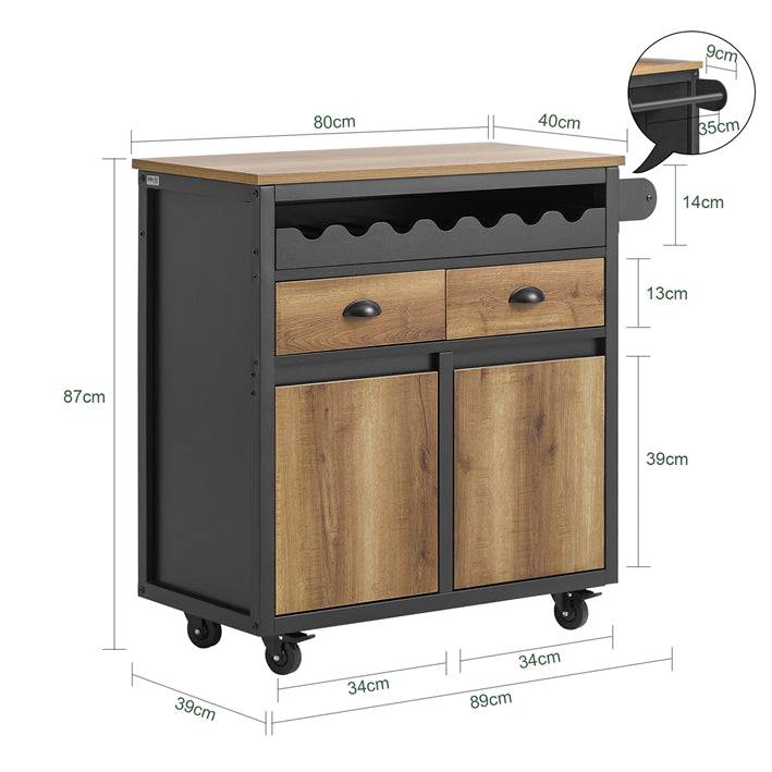 Sobuy SoBuy Küchenwagen mit Flaschenablage Servierwagen Kücheninsel Vintagebraun FKW122-SCH Sonderangebot