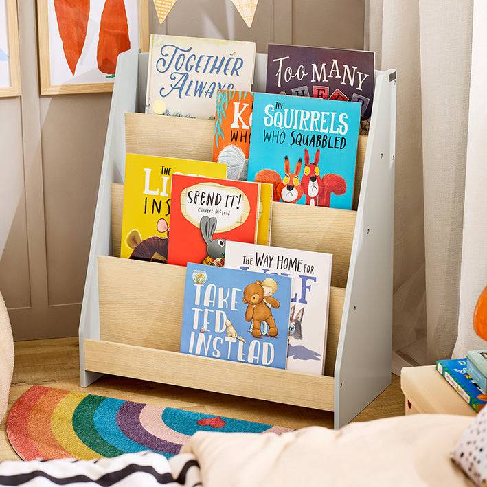 Sobuy SoBuy Kinderbücherregal Zeitungsständer Aufbewahrungsregal für Kinder Grau/Natur KMB106-HG Osterangebot