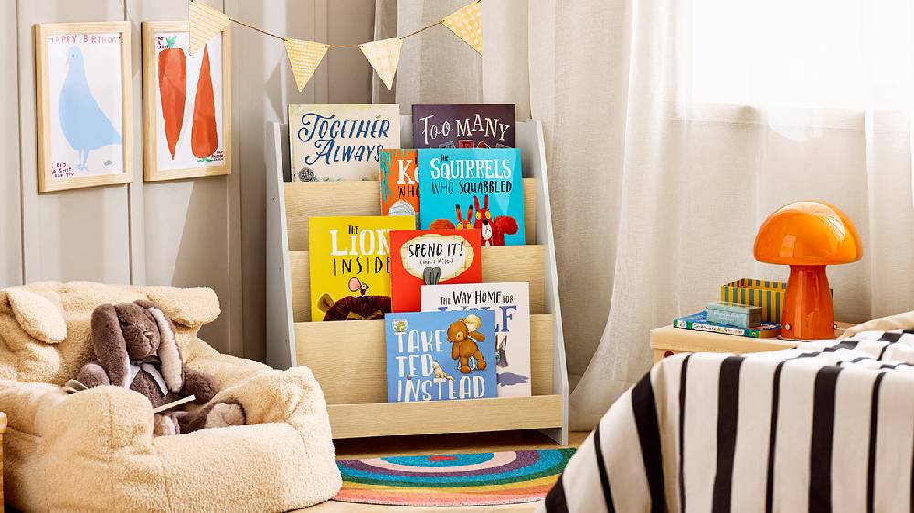 Sobuy SoBuy Kinderbücherregal Zeitungsständer Aufbewahrungsregal für Kinder Grau/Natur KMB106-HG Osterangebot