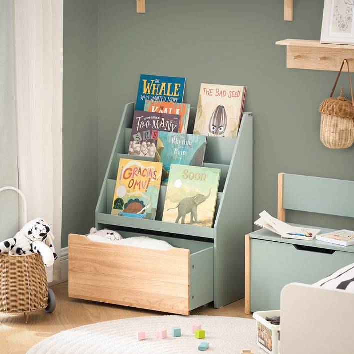 Sobuy SoBuy Kinder Bücherregal Spielzeugtruhe Aufbewahrungsregal Kinderzimmer Grün-Natur| KMB95-GR Vatertagsangebot