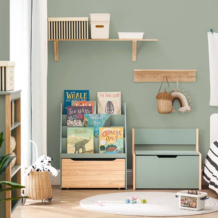Sobuy SoBuy Kinder Bücherregal Spielzeugtruhe Aufbewahrungsregal Kinderzimmer Grün-Natur| KMB95-GR Vatertagsangebot