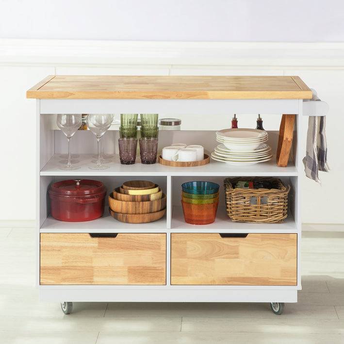 Sobuy SoBuy Kücheninsel Küchenschrank Küchenwagen Weiß-Natur FKW107-WN Räumungsverkauf