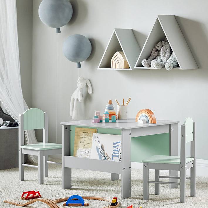 Sobuy SoBuy Kindertisch mit Stühlen Kindersitzgruppe Maltisch für Kinder Hellgrau KMB88-HG zollfrei