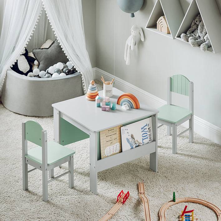 Sobuy SoBuy Kindertisch mit Stühlen Kindersitzgruppe Maltisch für Kinder Hellgrau KMB88-HG zollfrei