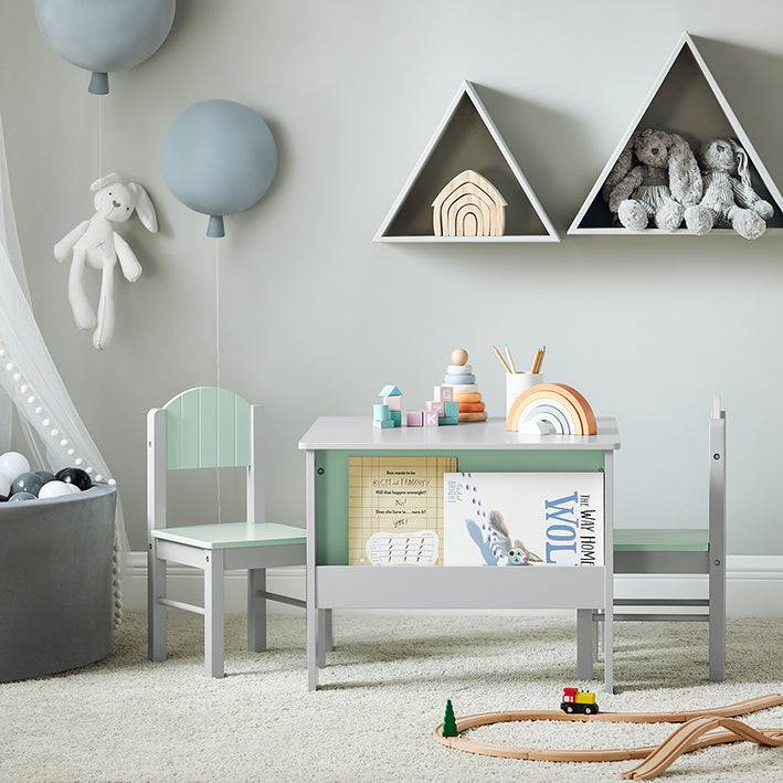 Sobuy SoBuy Kindertisch mit Stühlen Kindersitzgruppe Maltisch für Kinder Hellgrau KMB88-HG zollfrei