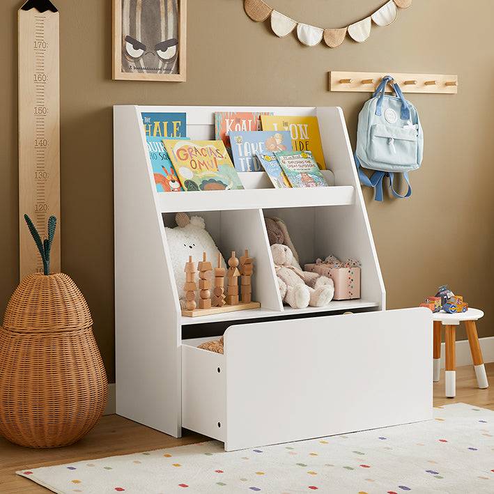Sobuy SoBuy Kinderregal mit 1 Spielzeugtruhe Bücherregal Aufbewahrungsregal für Kinder KMB83-W 50% Rabatt für begrenzte Zeit