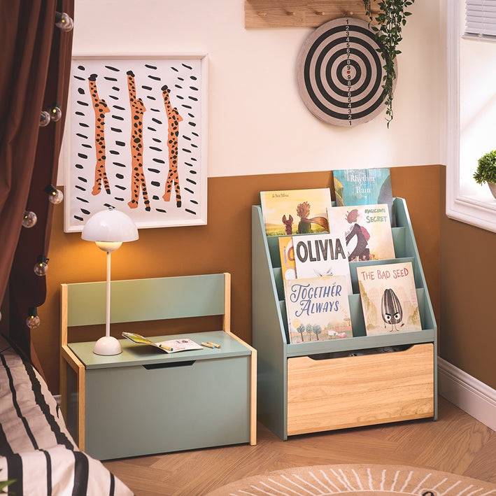 Sobuy SoBuy Kinder Bücherregal Spielzeugtruhe Aufbewahrungsregal Kinderzimmer Grün-Natur| KMB95-GR 2025