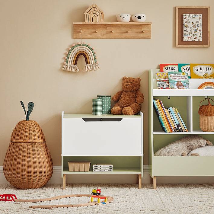 Sobuy SoBuy Kinder Spielzeugtruhe Spielzeugkiste mit Deckel Aufbewahrungsbox Weiß-Grün KMB91-GR Outlet