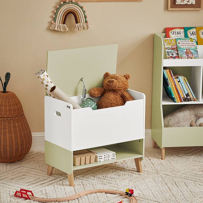Sobuy SoBuy Kinder Spielzeugtruhe Spielzeugkiste mit Deckel Aufbewahrungsbox Weiß-Grün KMB91-GR Outlet