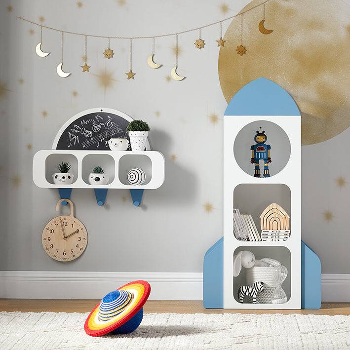 Sobuy SoBuy Kinderregal Rakete Bücherregal Aufbewahrungsregal für Kinder Weiß-Blau KMB87-W Auslauf