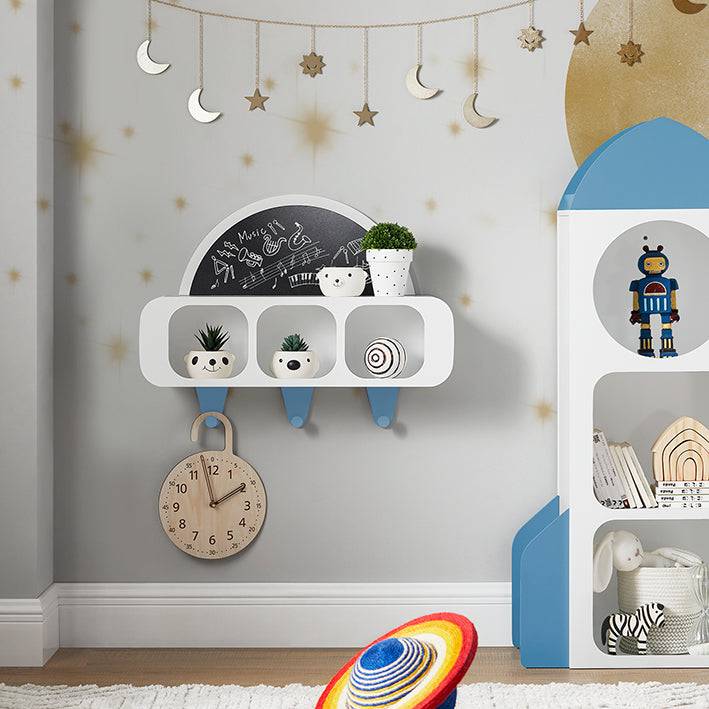Sobuy SoBuy Kindergarderobe mit 1 halbrunden Tafel Kinderregal Wandgarderobe Hängeregal Weiß-Blau KMB86-W Meist gekauft