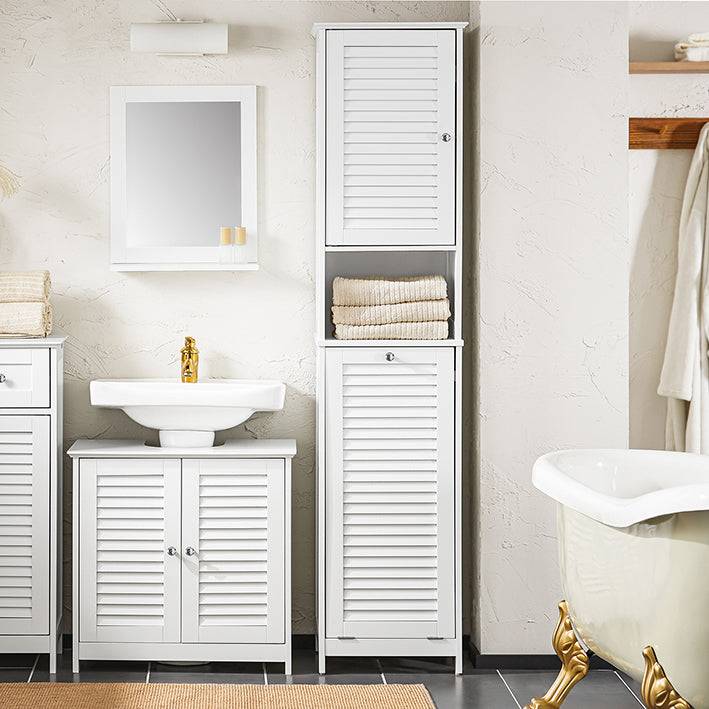 Sobuy SoBuy Hochschrank mit ausklappbarem Wäschesack schmal Wäscheschrank Badregal Weiß BZR124-W Versandkostenfrei