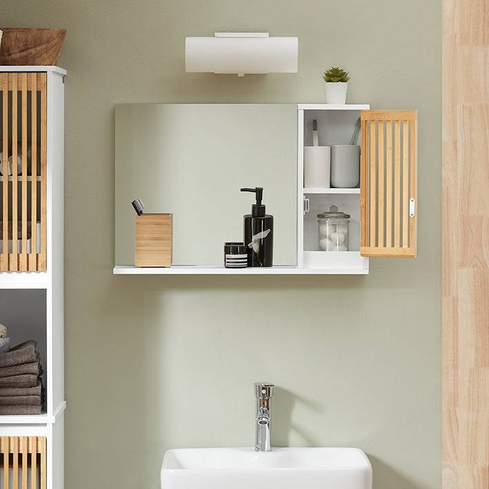 Sobuy SoBuy Spiegelschrank Hängeschrank Wandspiegel Badschrank Weiß-Natur BZR128-W Exklusivangebot