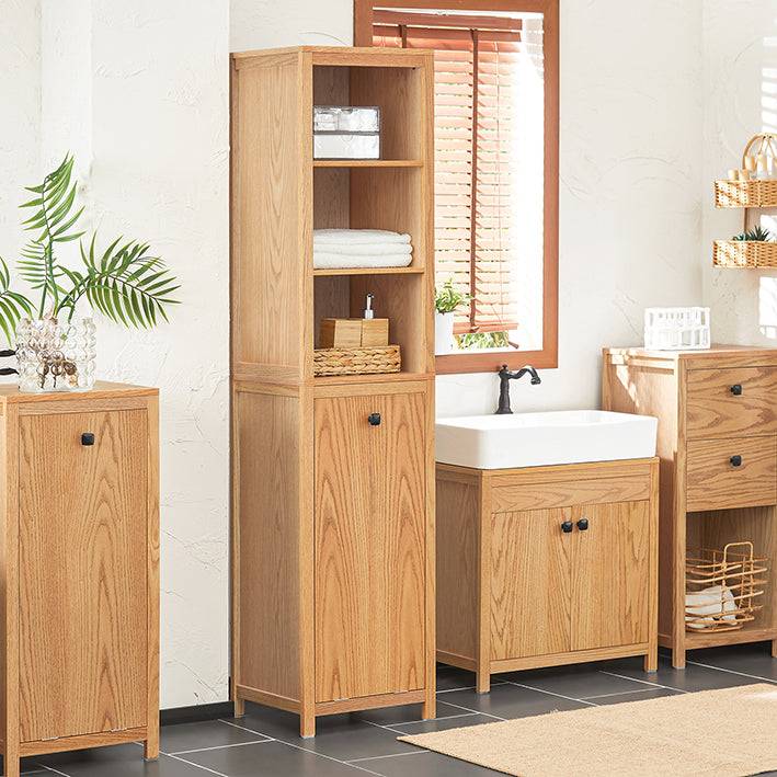 Sobuy SoBuy Badschrank schmal mit Wäschesack Hochschrank Badregal Natur BZR95-N Osterangebot