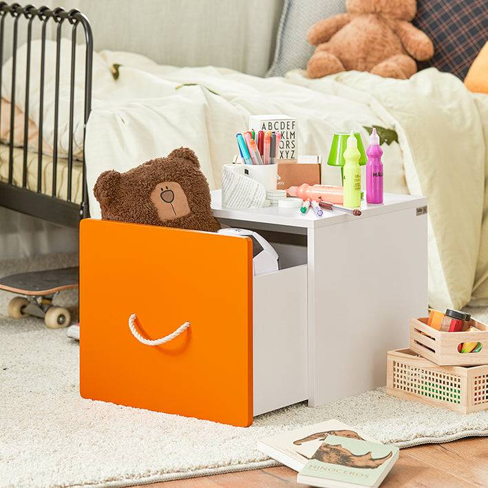 Sobuy SoBuy Spielzeugtruhe Spielzeugkiste mit Deckel Aufbewahrungsbox für Kinder Orange Weiß KMB74-W Blitzverkäufe