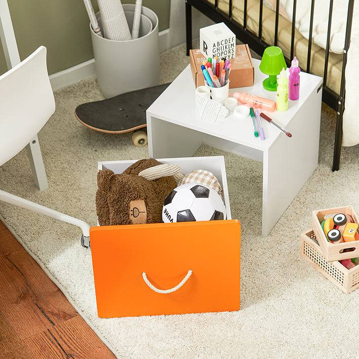 Sobuy SoBuy Spielzeugtruhe Spielzeugkiste mit Deckel Aufbewahrungsbox für Kinder Orange Weiß KMB74-W Blitzverkäufe