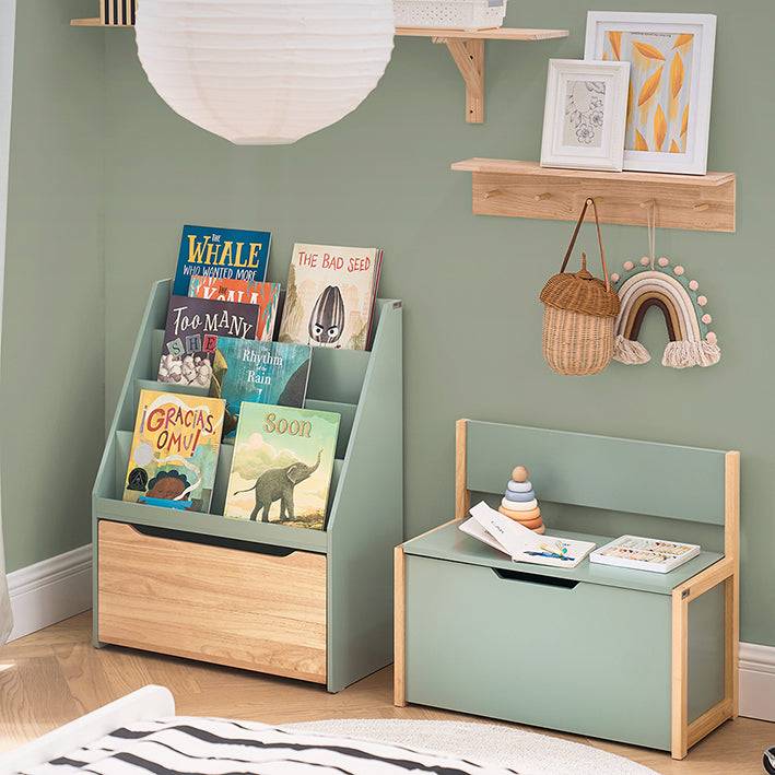 Sobuy SoBuy Kinder Sitzbank mit Bücherregal Spielzeugtruhe Aufbewahrungsbox Grün-Natur KMB94-GR Fabrikpreis