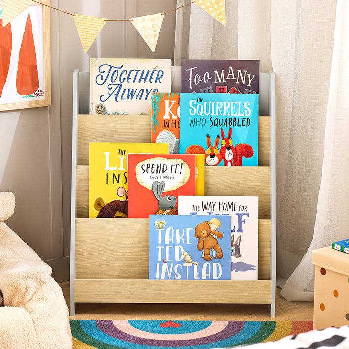 Sobuy SoBuy Kinderbücherregal Zeitungsständer Aufbewahrungsregal für Kinder Grau/Natur KMB106-HG Sonderangebot