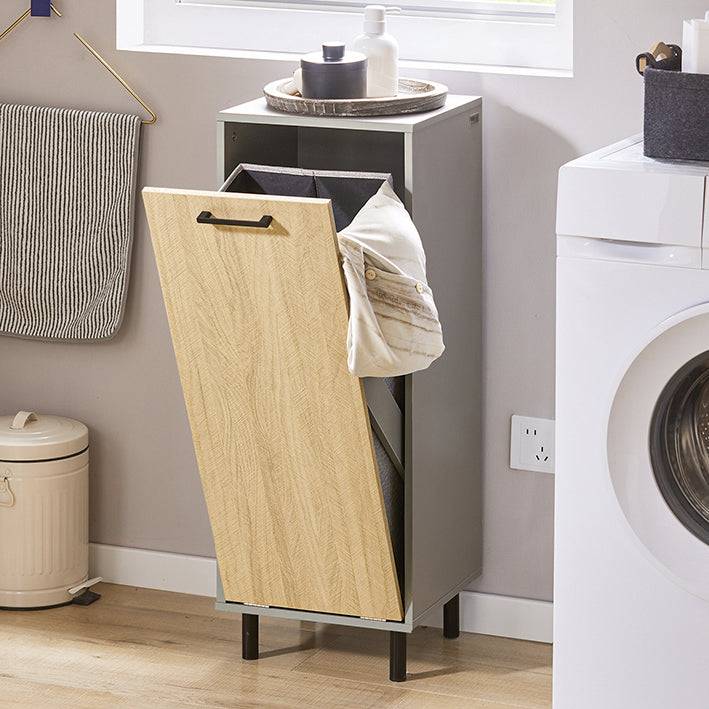 Sobuy SoBuy Wäscheschrank mit ausklappbarem Wäschesack Wäschesammler Badschrank Naturgrau BZR132-NG Cyber Monday