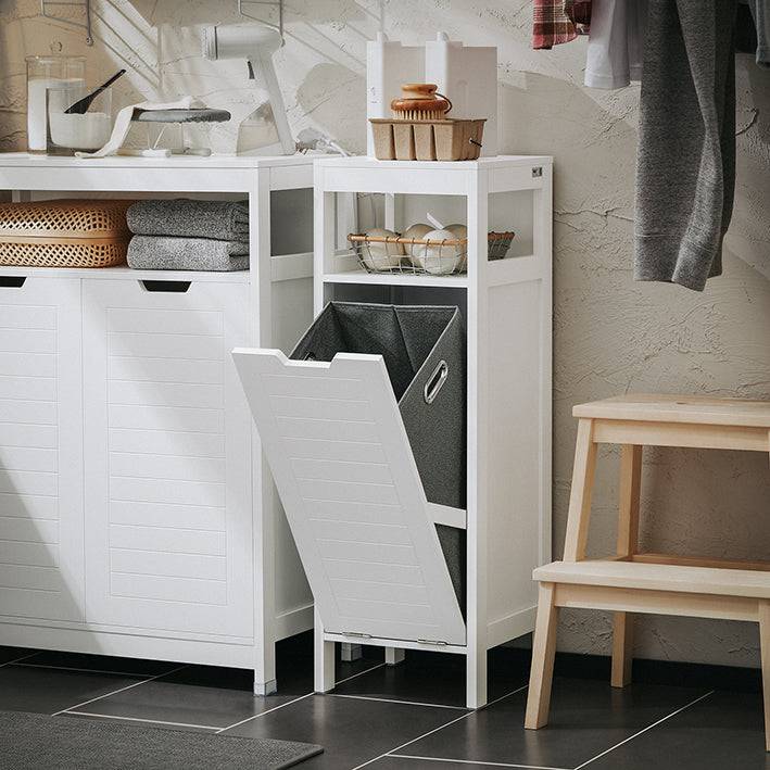 Sobuy SoBuy Wäscheschrank mit ausklappbarem Wäschesack Wäschesammler Badschrank Weiß BZR122-W Weihnachtsangebot