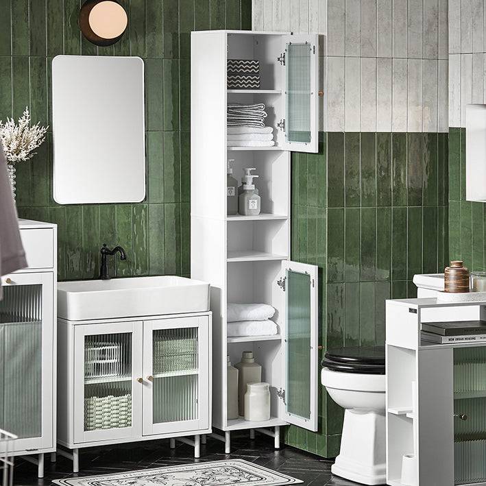 Sobuy SoBuy Bad Hochschrank Badschrank mit Glastür Badregal Weiß BZR118-W Osterangebot
