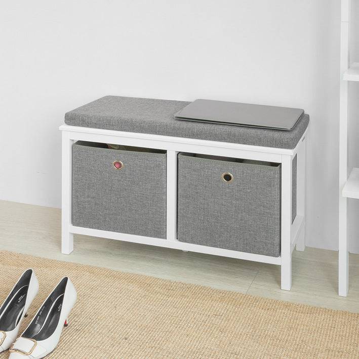 Sobuy SoBuy Sitzkommode Schuhtruhe Sitzbank mit 2 grauen Körben Weiß-Grau FSR81-HG Super Sparpreis