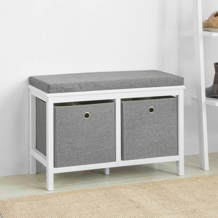Sobuy SoBuy Sitzkommode Schuhtruhe Sitzbank mit 2 grauen Körben Weiß-Grau FSR81-HG Super Sparpreis