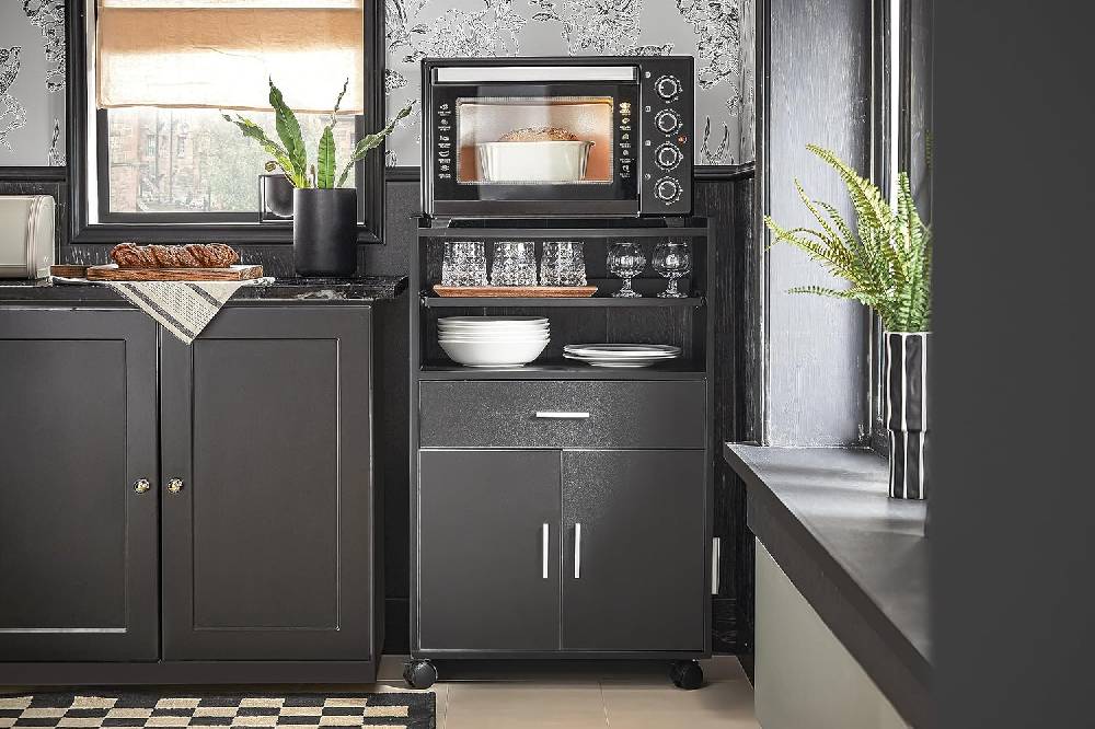 Sobuy SoBuy Küchenschrank Rollschrank Mikrowellenschrank mit 1 Schieb-Ablage Schwarz FSB09-SCH Sonderangebot der Fabrik