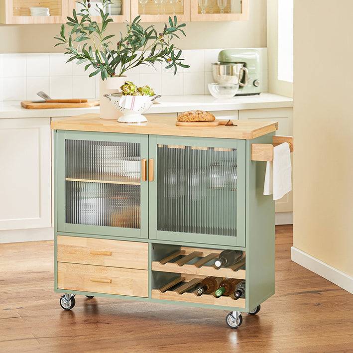 Sobuy SoBuy Küchenwagen mit Flaschenablage Kücheninsel mit Weinglashalter Küchenschrank Sideboard Grün FKW114-GR 50% Rabatt für begrenzte Zeit