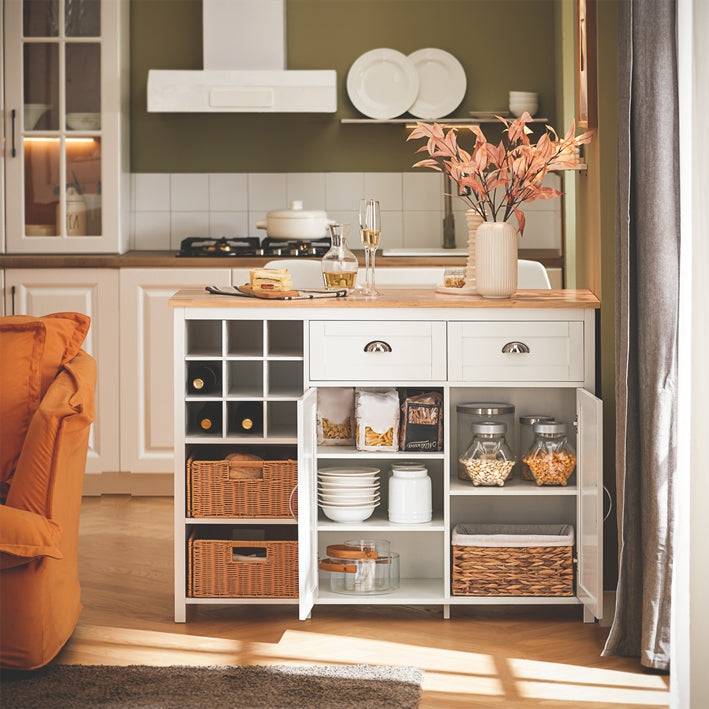 Sobuy SoBuy Kücheninsel mit 2 Rattankörben Küchenschrank Sideboard Kommode Buffet KNL05-W Angebote