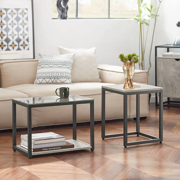Sobuy SoBuy 2-tlg. Satztisch Set Couchtisch mit Glas Beistelltisch Set FBT35-HG Hotsell