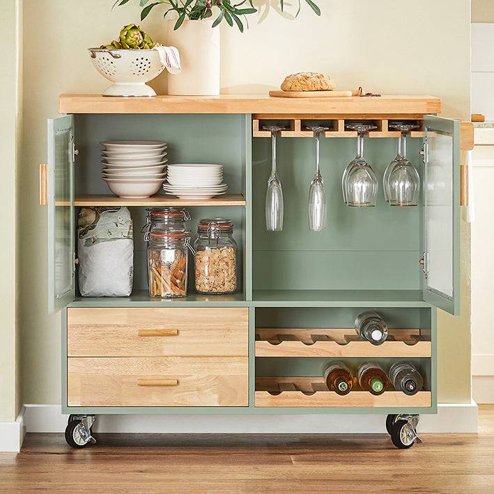Sobuy SoBuy Küchenwagen mit Flaschenablage Kücheninsel mit Weinglashalter Küchenschrank Sideboard Grün FKW114-GR Blitzverkäufe